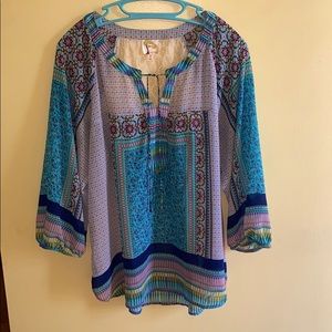 COPY - Anthropologie Fig & Flower Boho Blue Tunic Sz. L